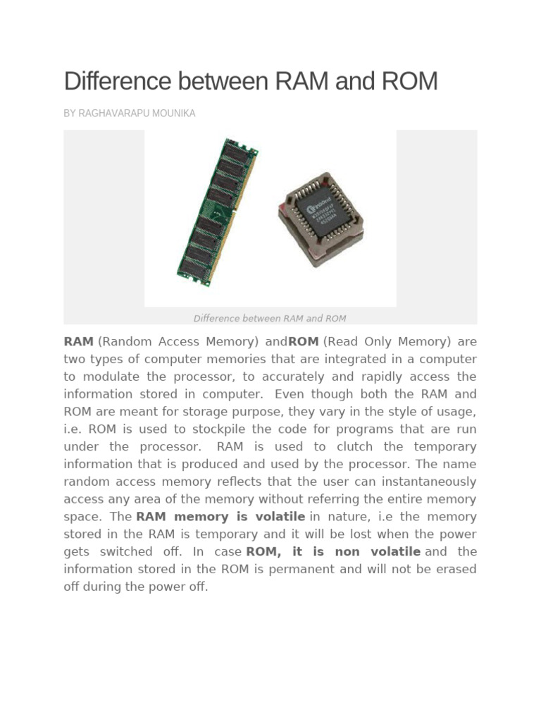 Difference Between RAM and ROM | PDF | Random Access Memory | Computer ...