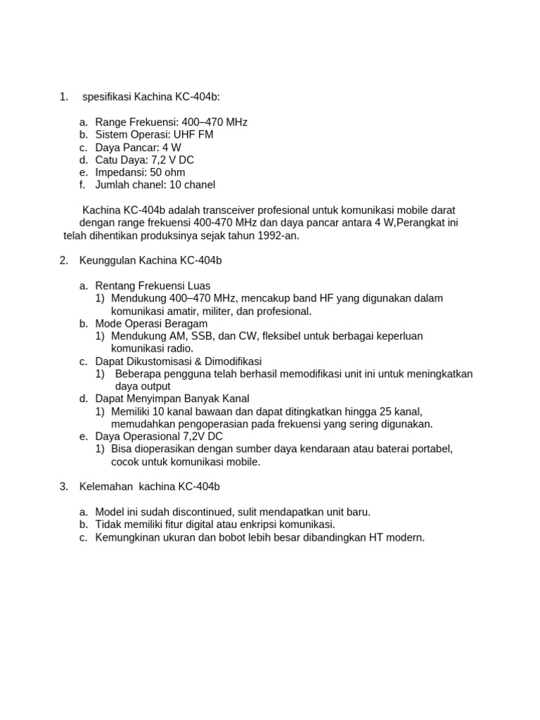 Spesifikasi dan Penggunaan Kachina KC-404b | PDF
