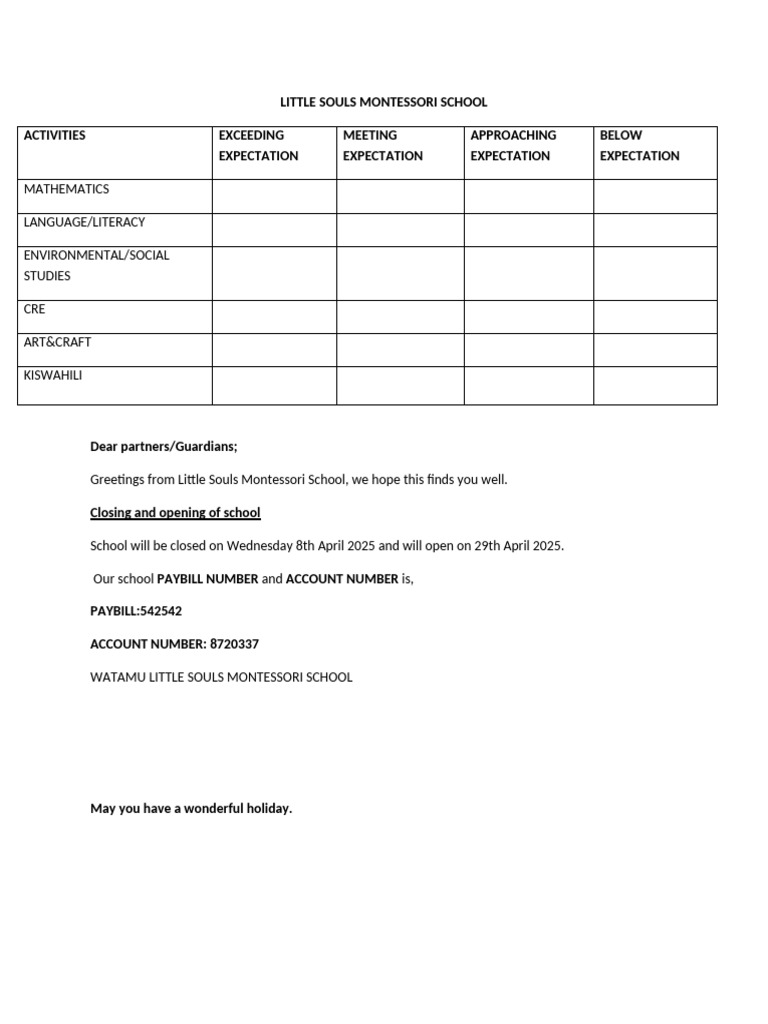 Little Souls Montessori School Updates | PDF