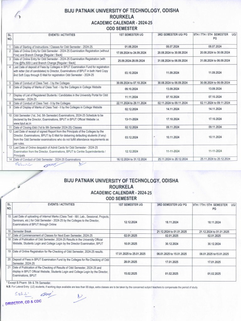 Academic Calendar Odd Semester 2024 25 | PDF