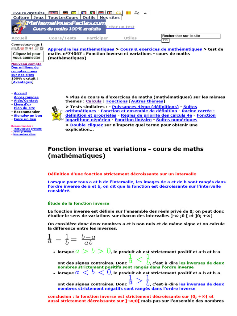 Fonction Inverse : Définition et Exemples | PDF | Fonction ...