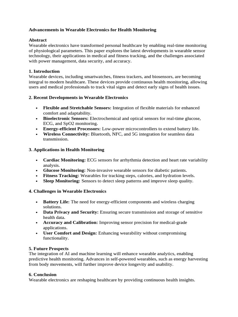 Advancements in Wearable Electronics For Health Monitoring | PDF ...