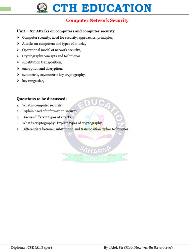 Unit-01 CNS PDF Notes - 20750774 - 2023 - 09 - 06 - 18 - 28 | PDF | Key ...