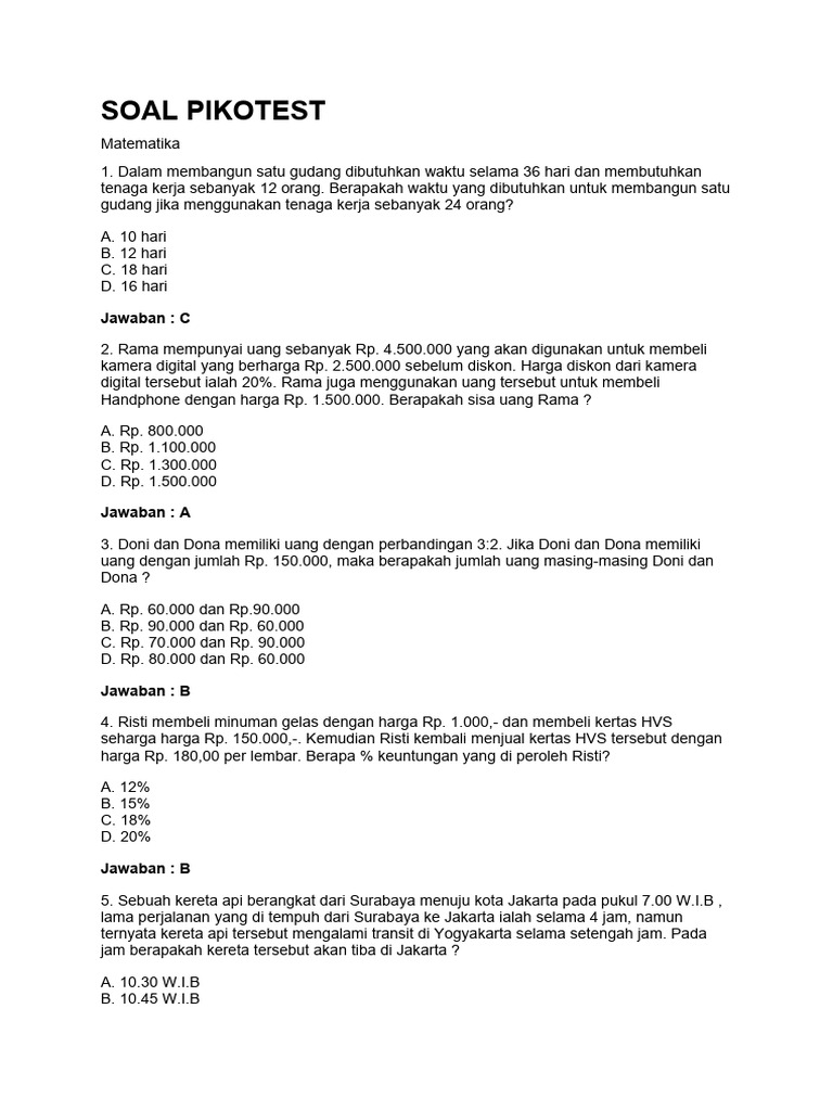 Contoh Soal Psikotest | PDF