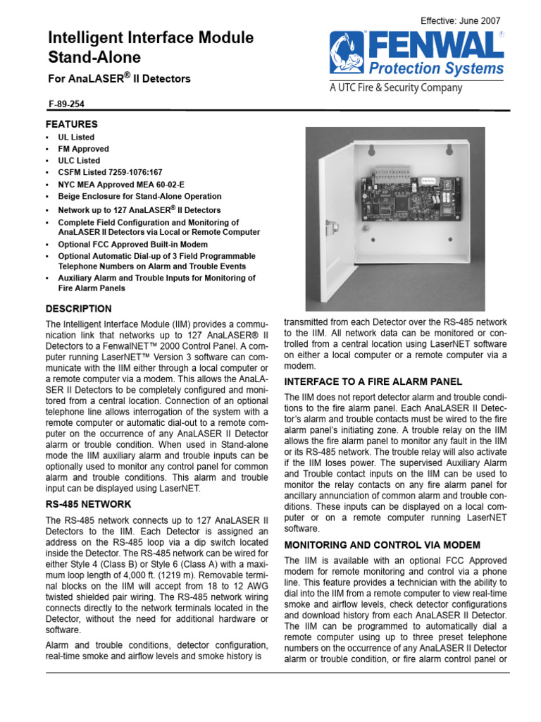 Fenwal Analaser Intelligent Interface Module Stand Alone F 89 254 Print ...