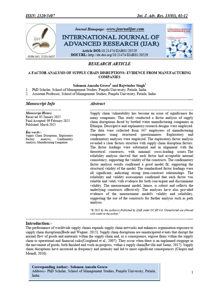 Factor Analysis of Supply Chain Disruptions | PDF