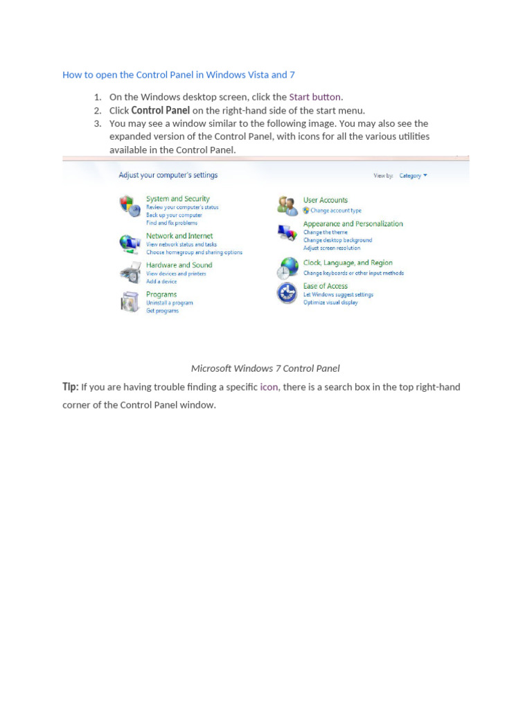 Accessing Control Panel in Vista & 7 | PDF | Utility Software ...
