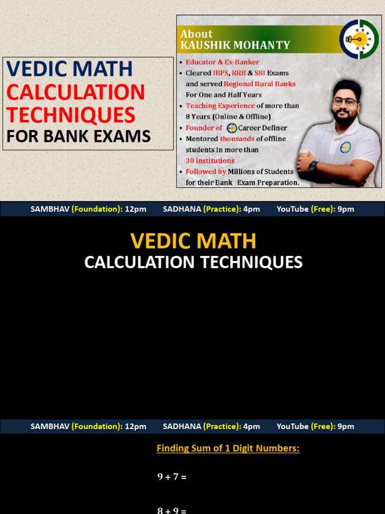 Vedic Math Techniques for Bank Exams | PDF | Mathematics