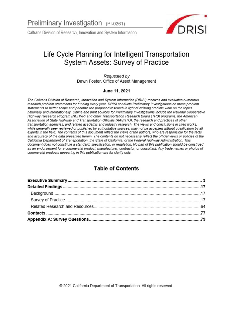 ITS Report by Caltrans 2021 | PDF | Life Cycle Assessment | Analysis