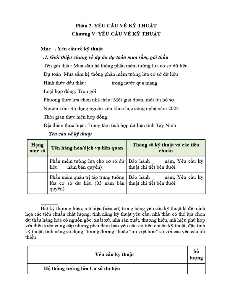 Yeu Cau Ky Thuat | PDF