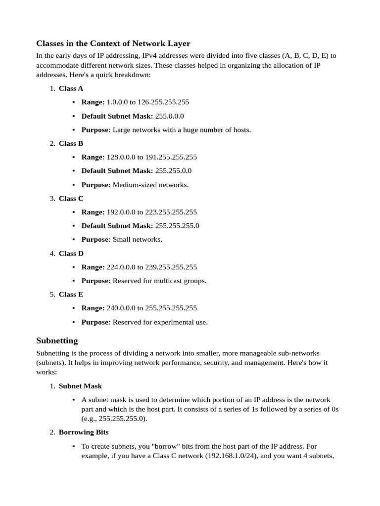 Classes and Subnetting | PDF