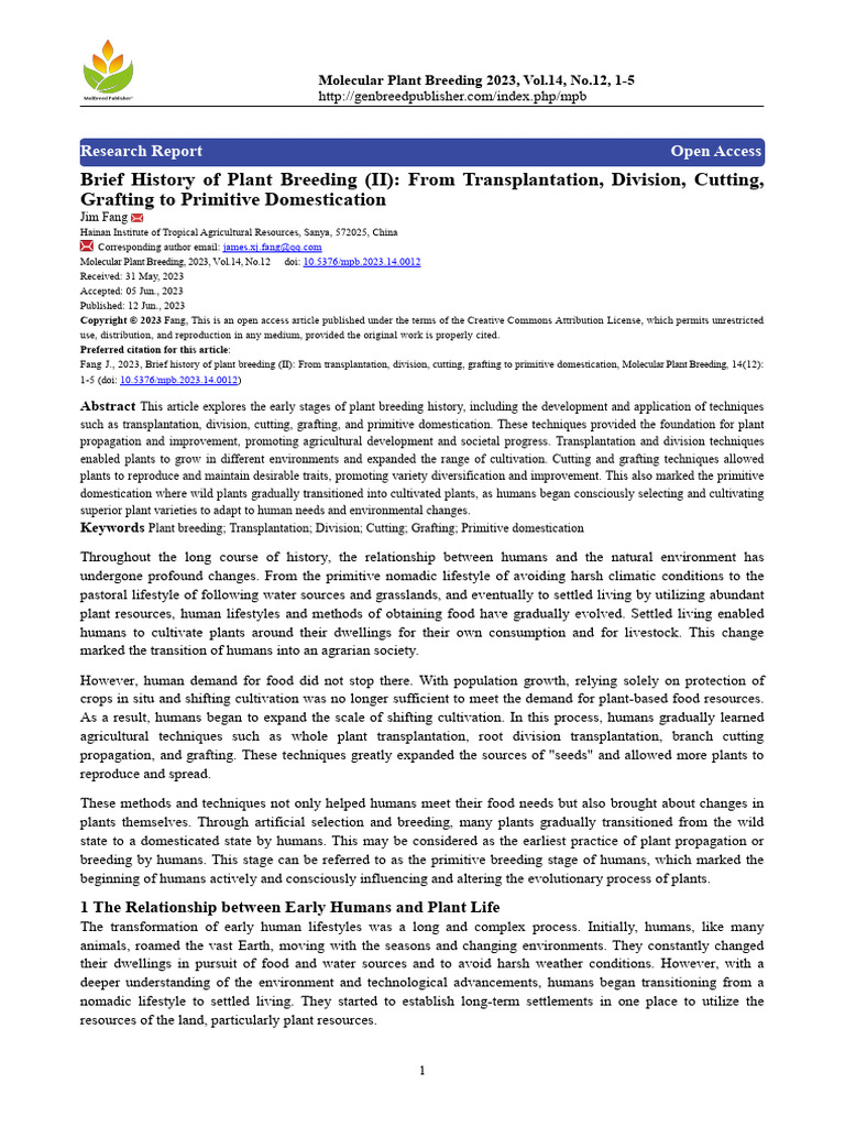 Brief History of Plant Breeding | PDF | Agriculture | Grafting