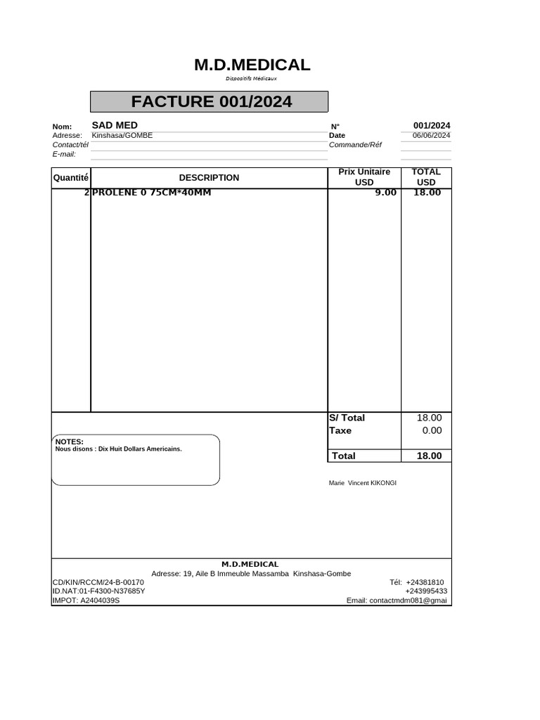 Facture Dispositifs Médicaux SAD MED | PDF