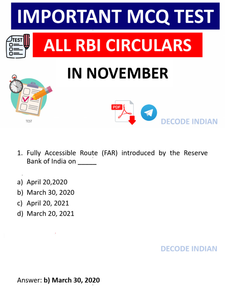 Key RBI Circulars and MCQs Overview | PDF | Credit | Finance & Money ...
