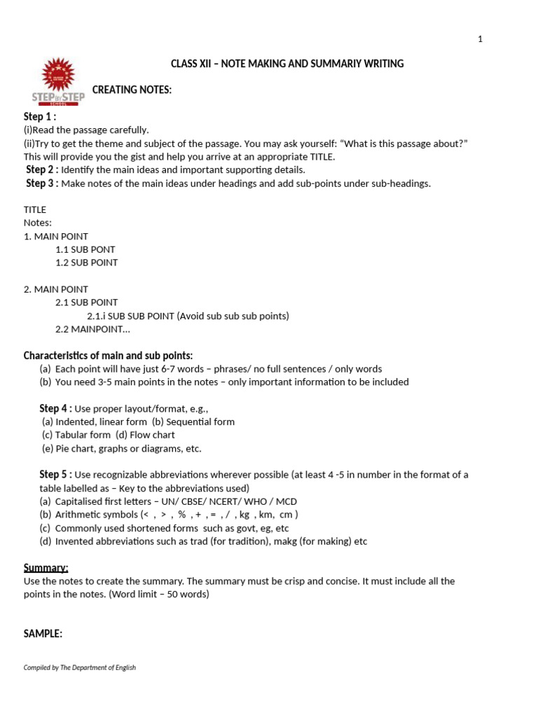 note making Introduction Worksheet | PDF