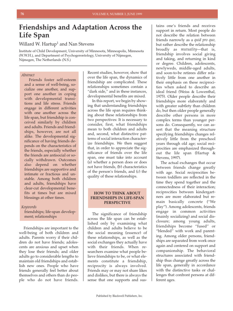 Friendship Dynamics Across Lifespan | PDF | Friendship | Adolescence