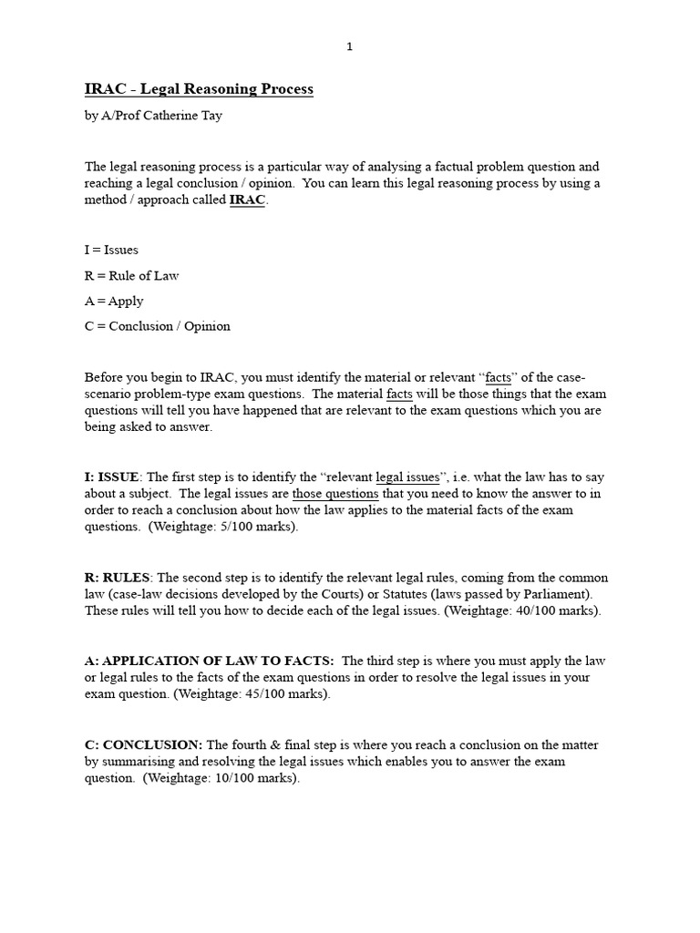IRAC Method for Legal Reasoning Guide | PDF