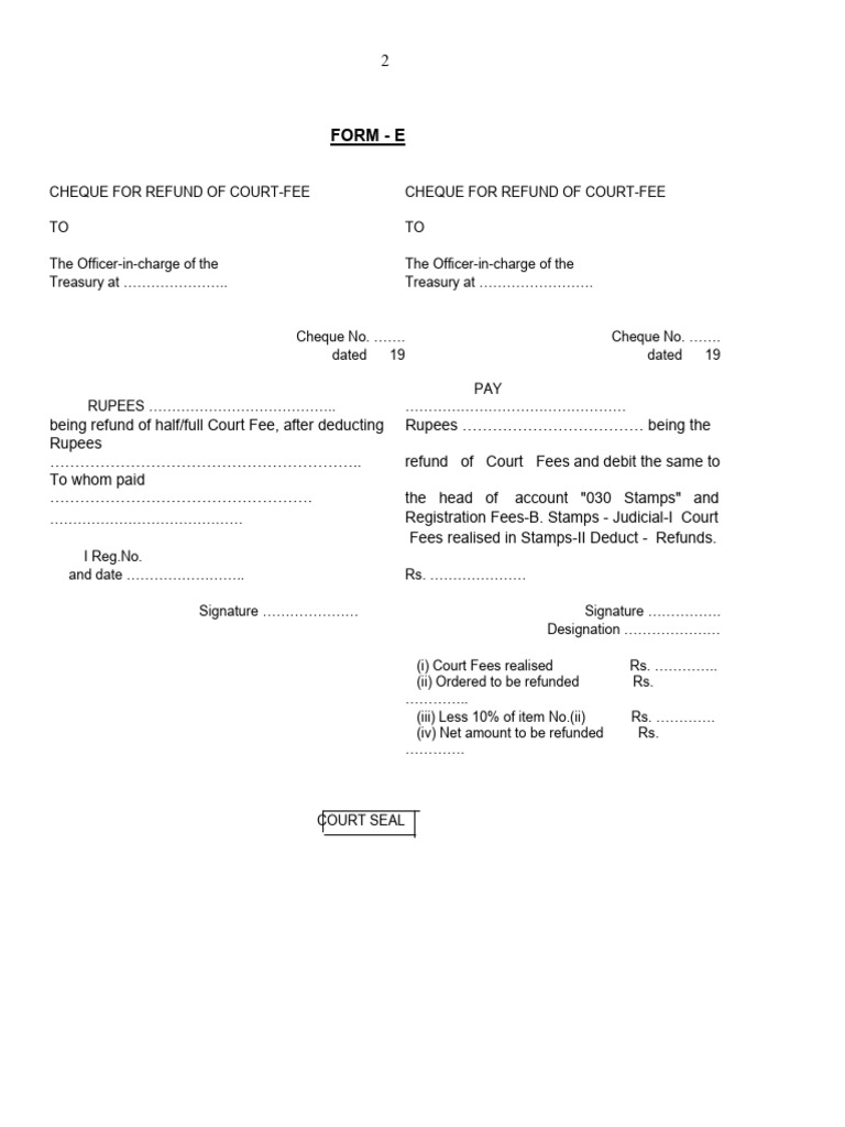 Court Fee Refund Cheque Form | PDF