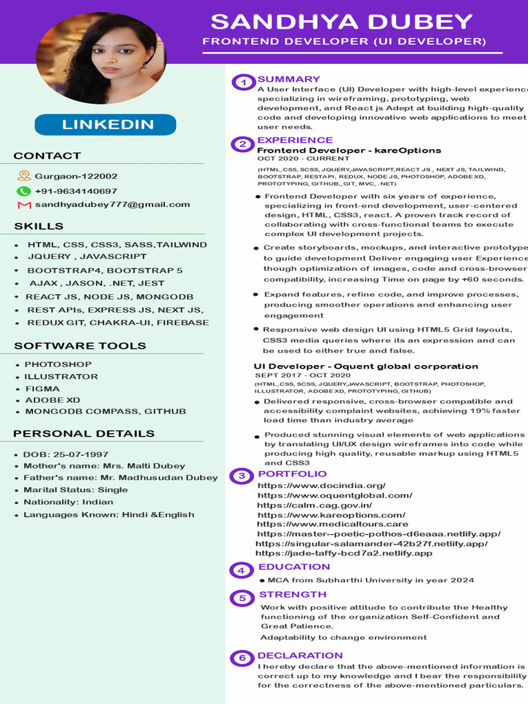 Frontend Developer Portfolio: Sandhya Dubey | PDF | J Query | Java Script