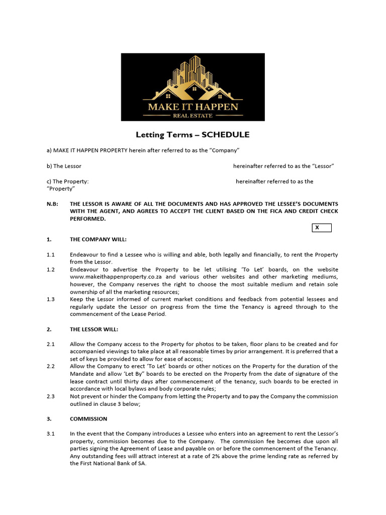 Letting Terms and Commission Structure | PDF | Lease | Landlord