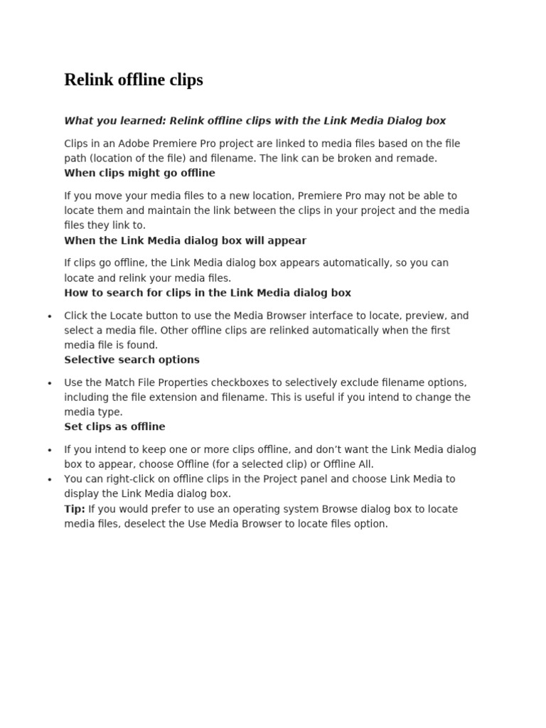 Relink Offline Clips | PDF