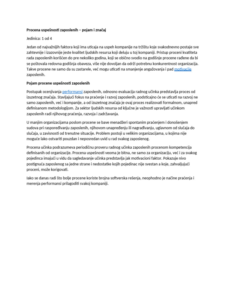 Procena Uspešnosti Zaposlenih | PDF