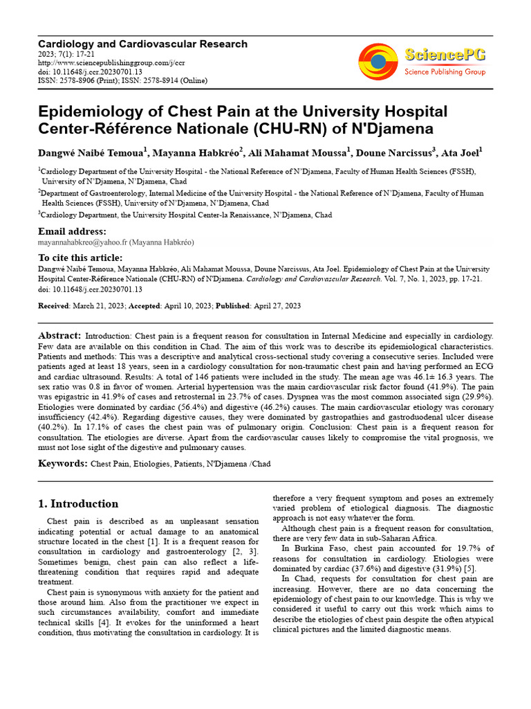 Epidemiology of Chest Pain at The University Hospi | PDF | Circulatory ...