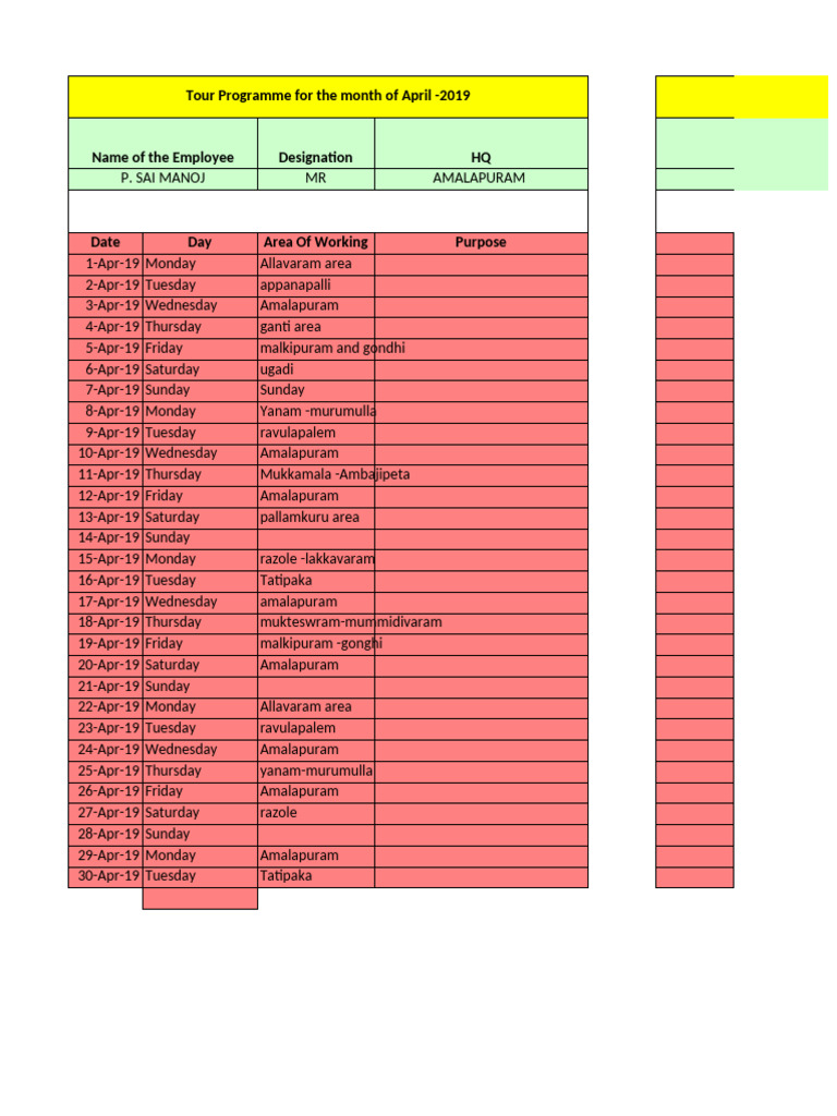 April 2019 Employee Tour Schedule | PDF