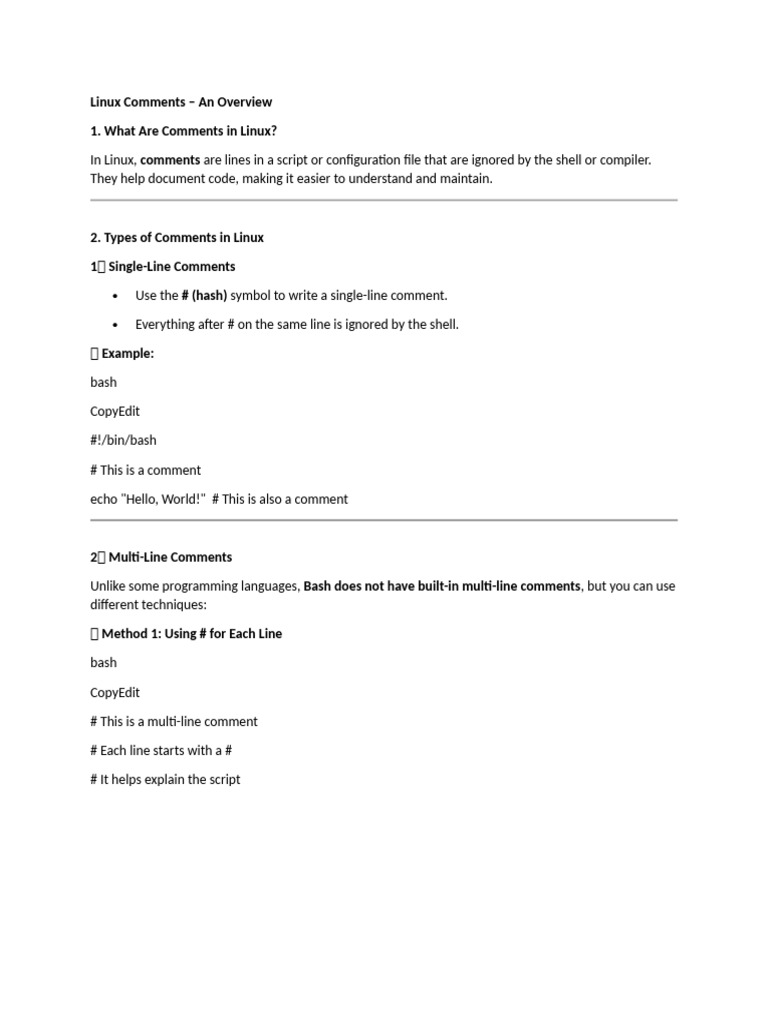 Overview of Comments in Linux | PDF
