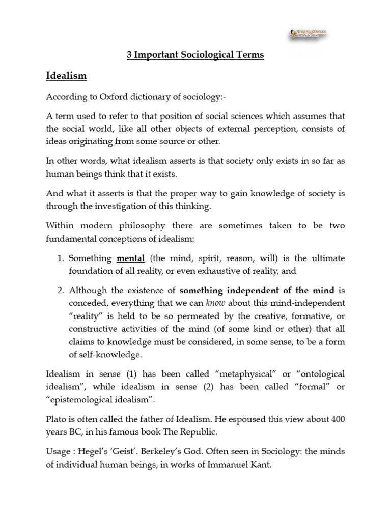 Key Sociological Concepts Explained | PDF | Reductionism | Idealism