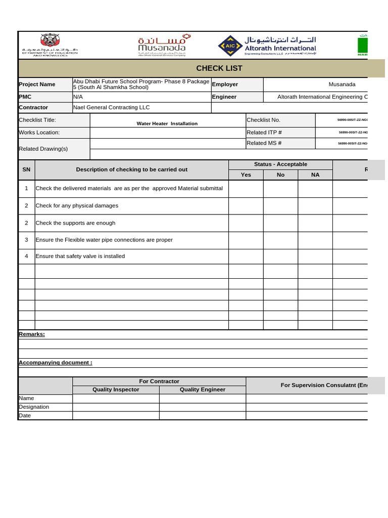 Water Heater Installation Checklist | PDF