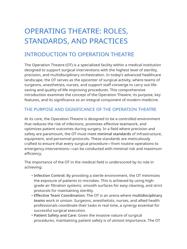 Operation Theatre: Roles and Standards | PDF | Surgery | Augmented Reality