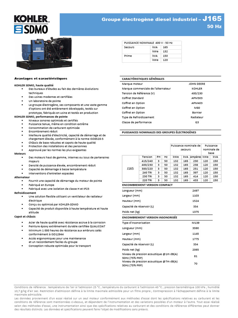 Groupe électrogène John Deere J165 | PDF | Huile de moteur | Machine