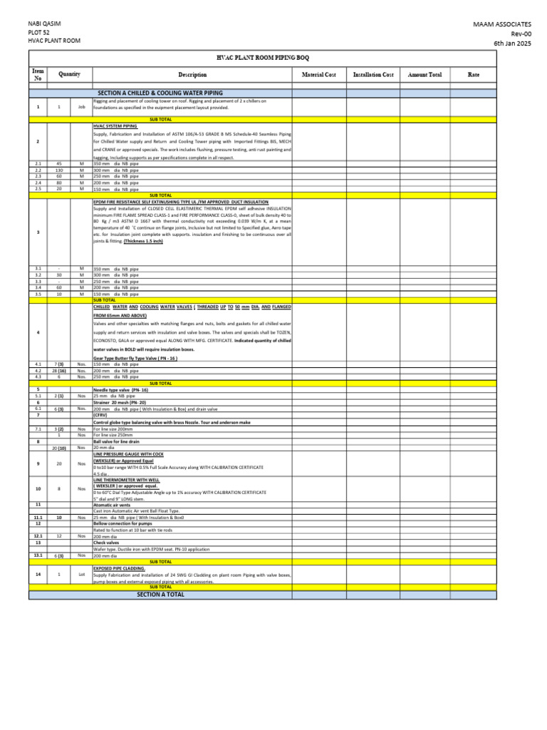 HVAC Plant Room Piping BOQ Details | PDF | Pipe (Fluid Conveyance) | Valve