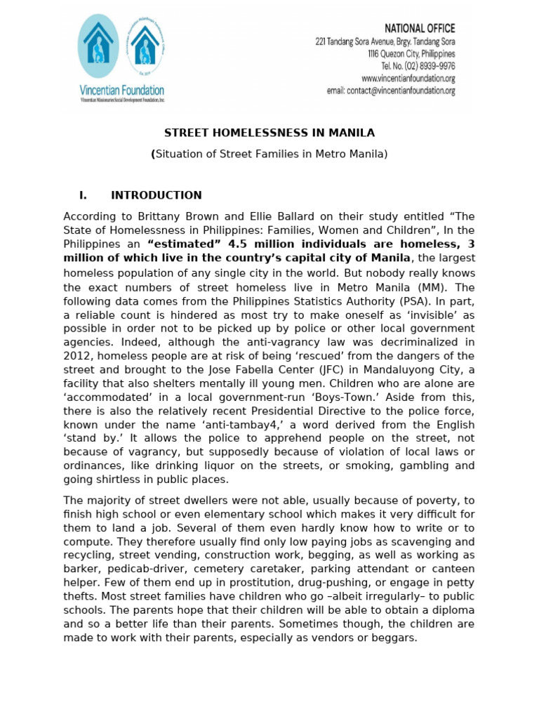 Street Homelessness in Metro Manila | PDF | Homelessness | Manila