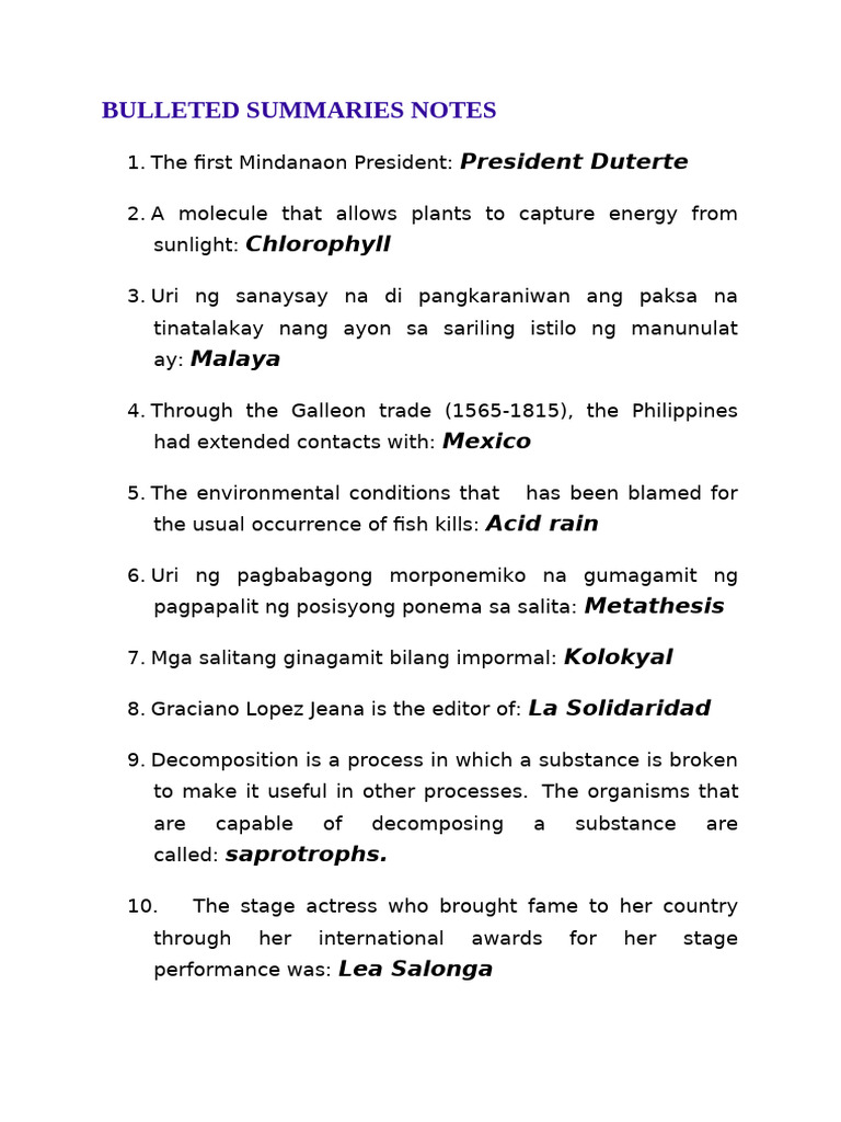 BULLETED SUMMARIES NOTES | PDF | Prices | Economic Surplus