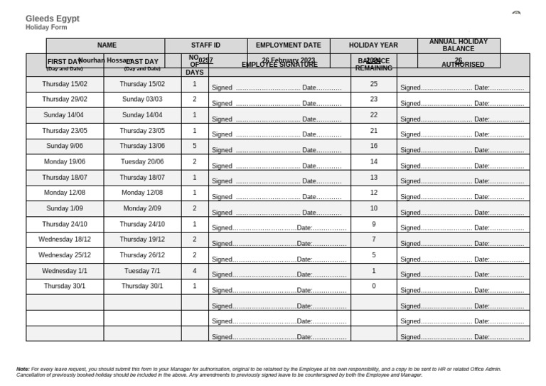 Holiday 2024 Sheet - Nourhan Hossam | PDF