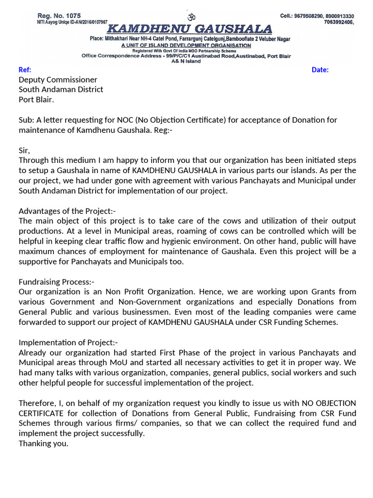Letter To DC For NOC | PDF