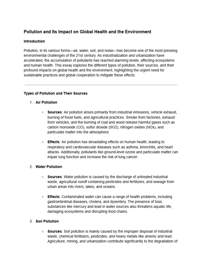 Effects of Pollution on Health & Environment | PDF | Pollution | Air ...