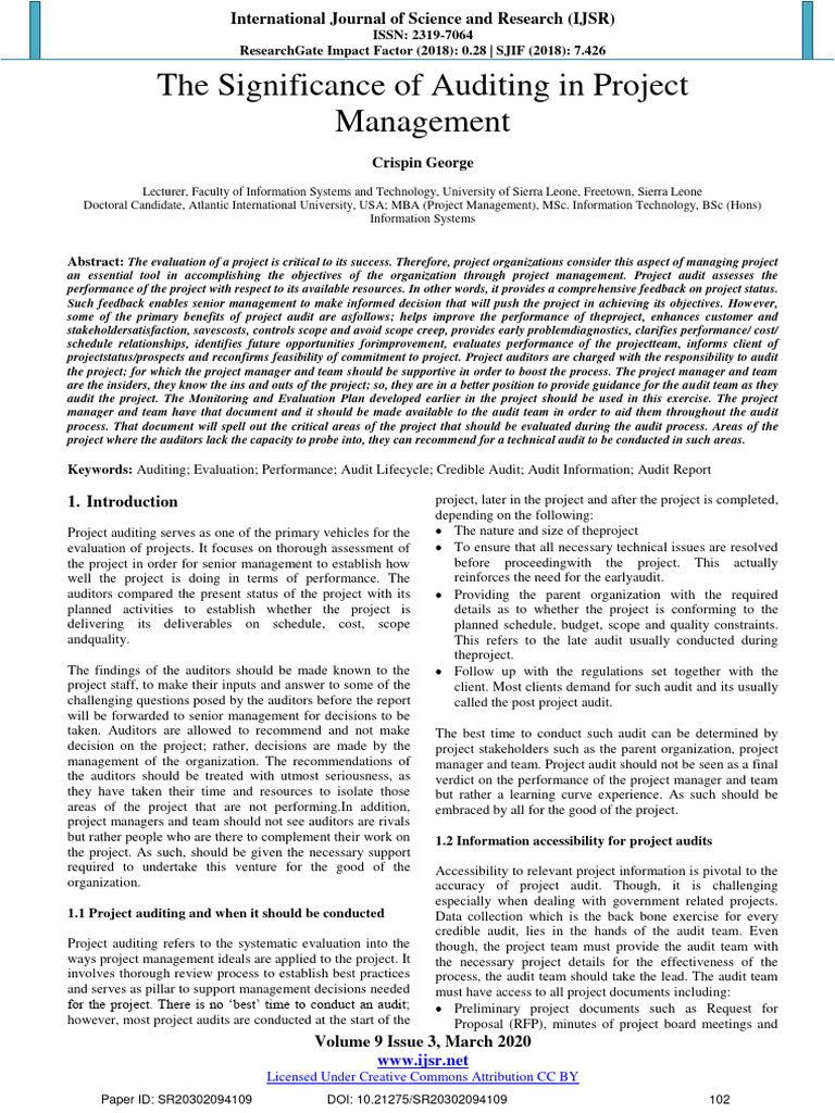 Importance of Auditing in Project Management | PDF | Audit | Project ...