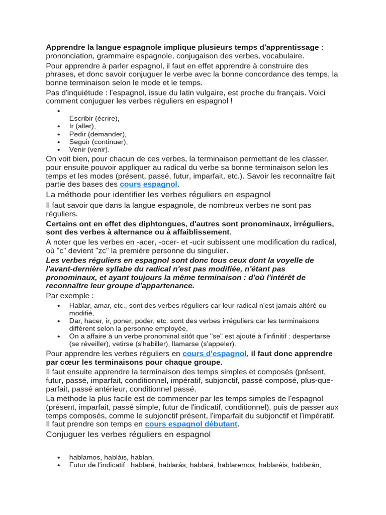 Conjugaison des verbes réguliers en espagnol | PDF | Verbe | Langue ...