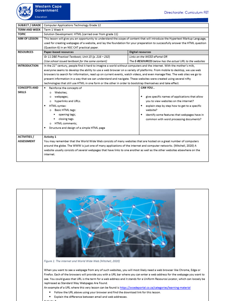 HTML Basics for Grade 12 CAT | PDF | World Wide Web | Internet & Web