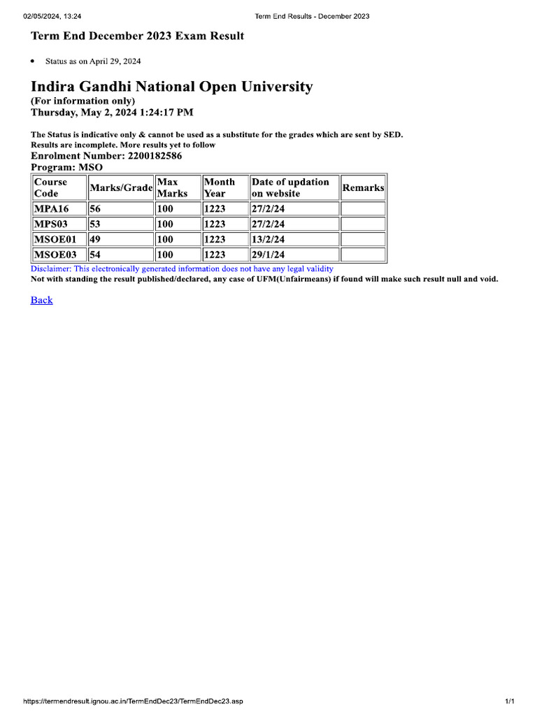 Second Year Marksheet | PDF