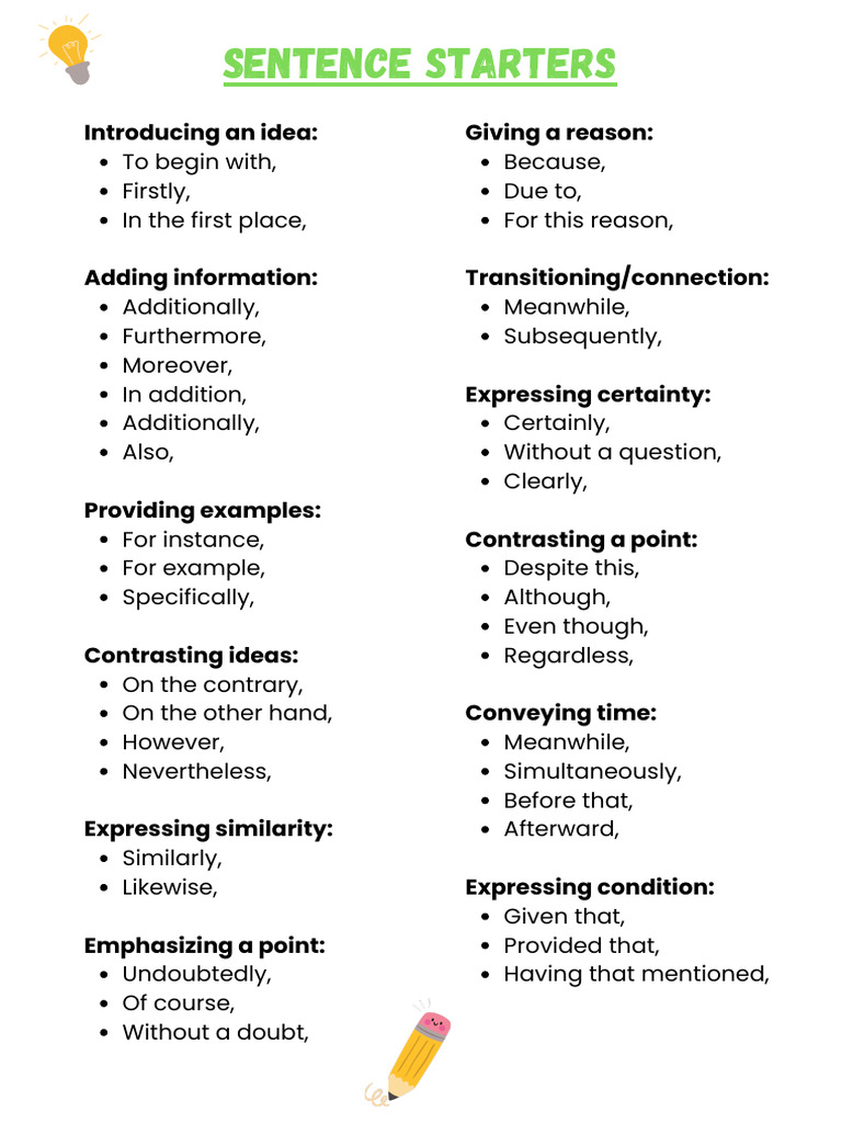 Effective Sentence Starters Guide | PDF