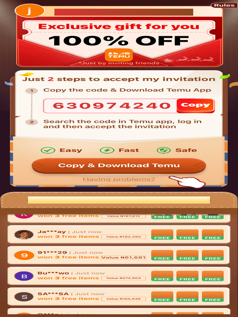Temu App Invitation and Free Gifts | PDF