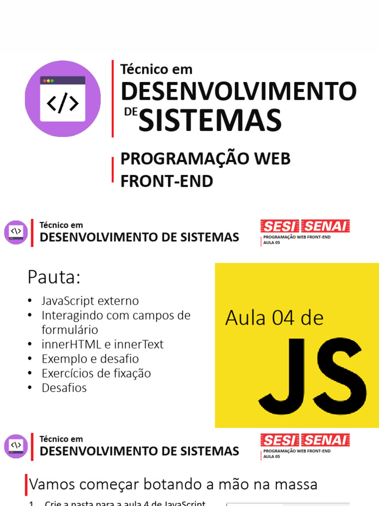 Aula 05: JavaScript e Formulários Front-End | PDF | Script Java | Rede ...