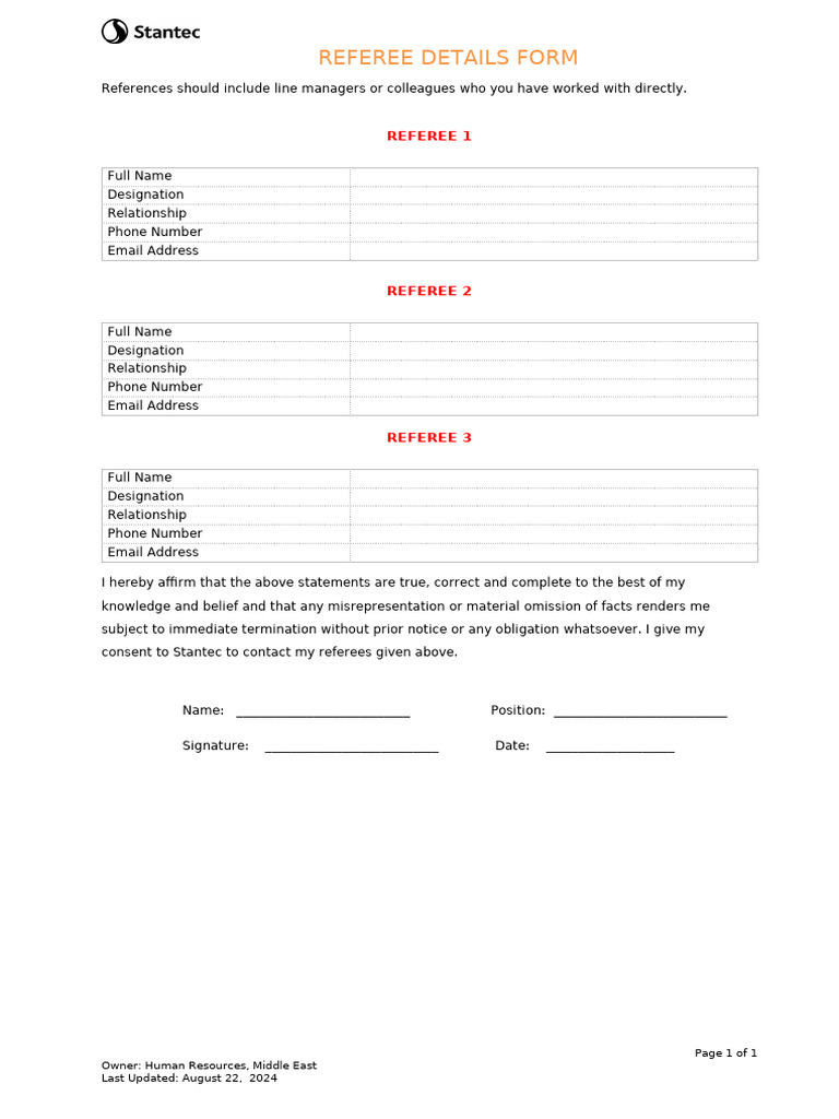 Referee Details Submission Form | PDF