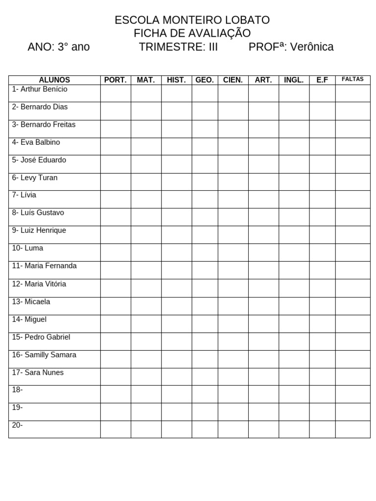 Ficha de Avaliação 3º Ano - III Trimestre | PDF