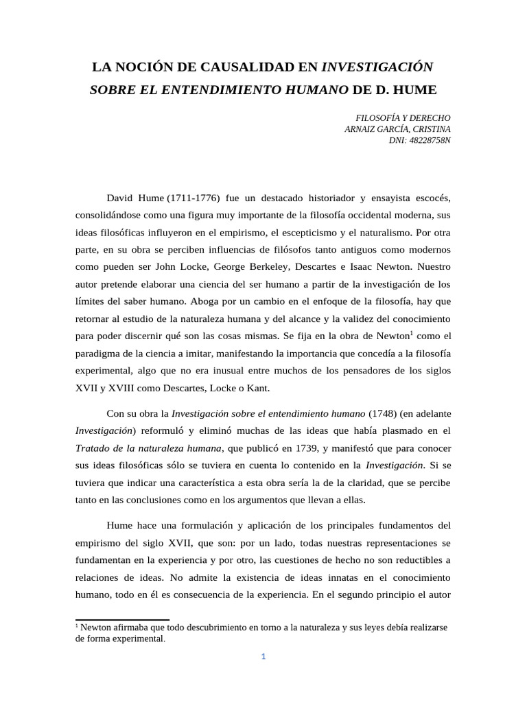 Causalidad y entendimiento en Hume | PDF | David Hume | Causalidad