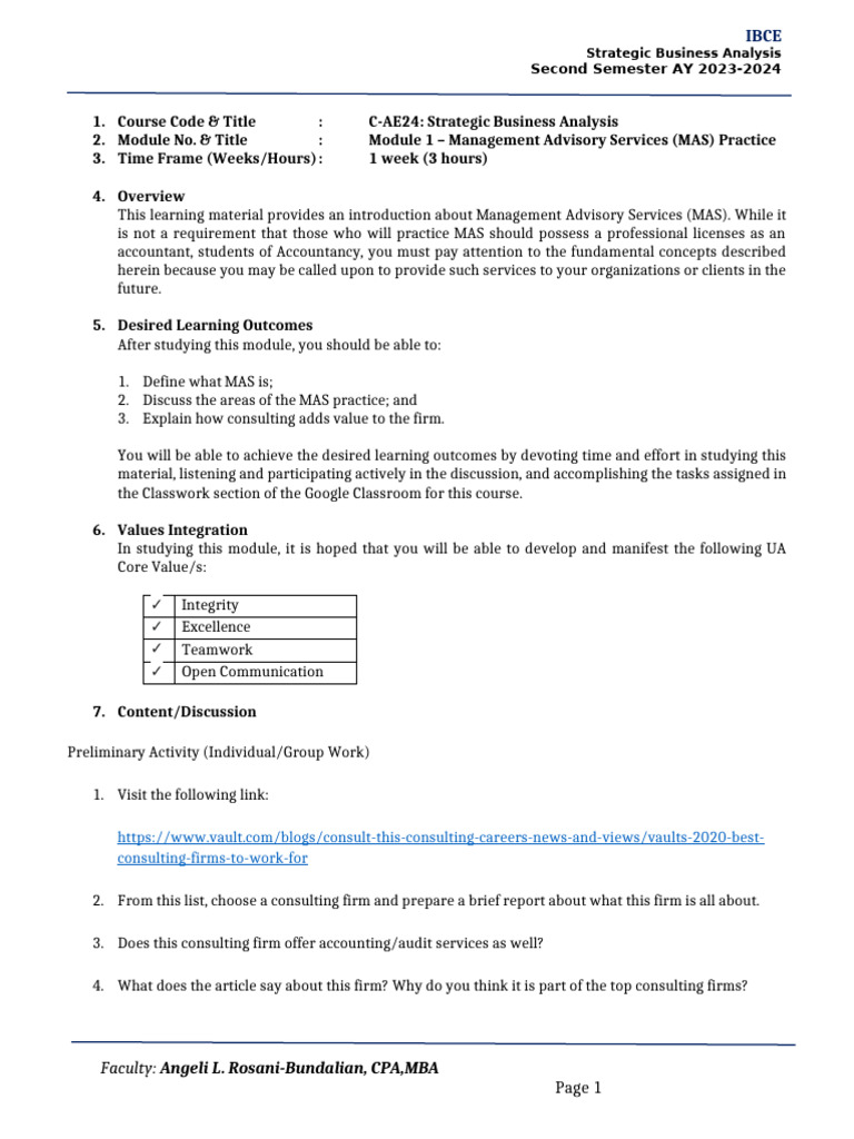 Introduction to Management Advisory Services | PDF | Consultant | System